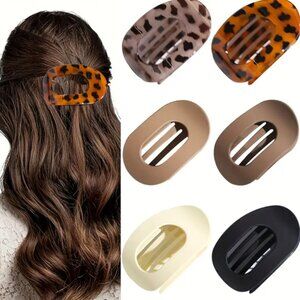 Matte Acrylic Hair Clips Set 6 Non-Slip Toothed Duckbill Claws Solid Colors